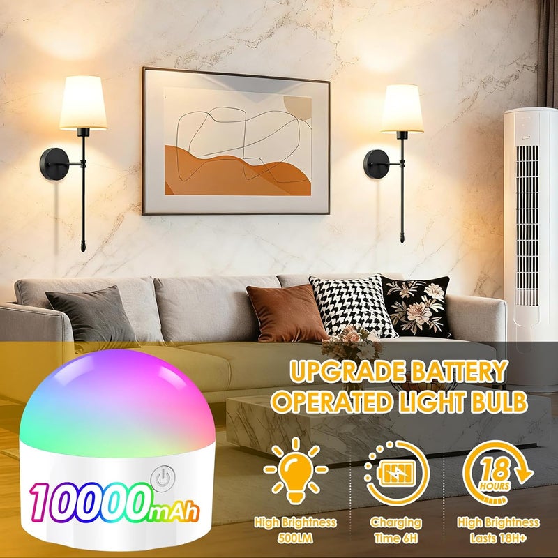 OCATO Battery Operated Wall Sconce: 10000mAh Wireless Wall Sconces Set of Two Rechargeable Lamp Dimmable Magnetic Lights with 7 RGB Colors and Remote Walls Decor for Bedroom Living Room Hallway - Image 2